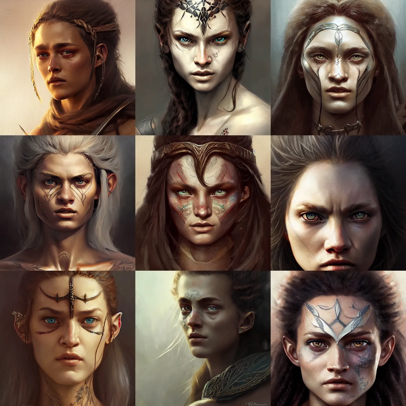 Prompt: ella balinska, legendary warrior, fighter, lord of the rings, tattoos, decorative ornaments, perfect face, detailed, expressive, digital painting, by brom, and greg rutkowski
