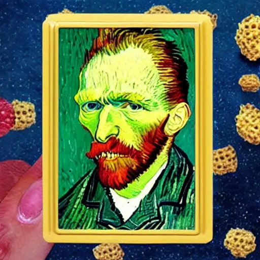 Prompt: vincent van gogh on a cereal box