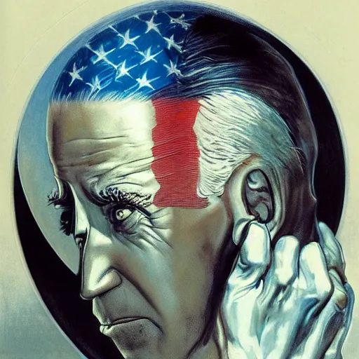 Image similar to patriotic nightmare of joe biden, american flag hell, perfectly clear face, by j. c. leyendecker and beksinski