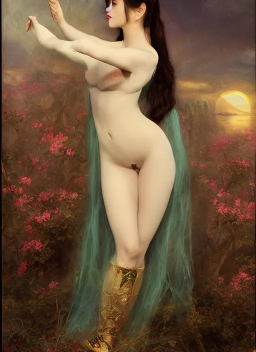 Prompt: Amouranth as an evil princess by Frederick Edwin Church, rule of thirds, seductive look, beautiful, in intergalactic Japan