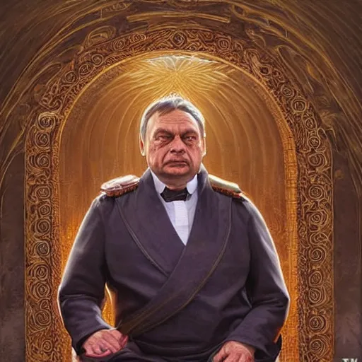 Prompt: id photo of a viktor orban in emperor outfit, art by tomasz alen kopera