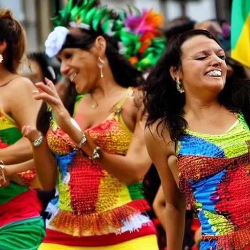 Prompt: brazilian women's dancing to the samba music