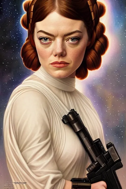 Prompt: emma stone as princess leia in star wars, by magali villeneuve and william bouguereau