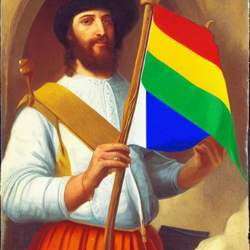 Image similar to moroni holding a pride flag