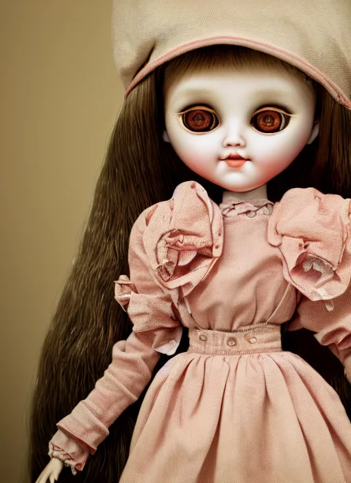 Prompt: highly detailed wide - angle portrait of a retro doll with low detail simple hands, nicoletta ceccoli, mark ryden, lostfish, earl nore, hyung tae, frank frazetta, global illumination, detailed and intricate environment