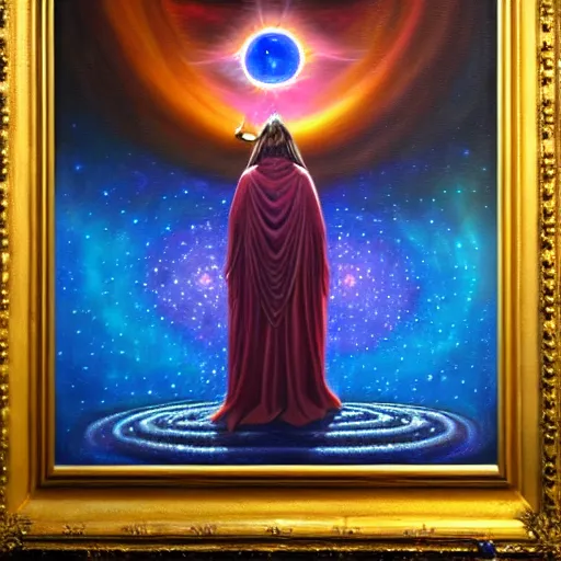 Image similar to facing the evil darkness dark star galactic nebular astral realm sacred journey in oil painting, trending on artstation, award winning, emotional, highly detailed surrealist art