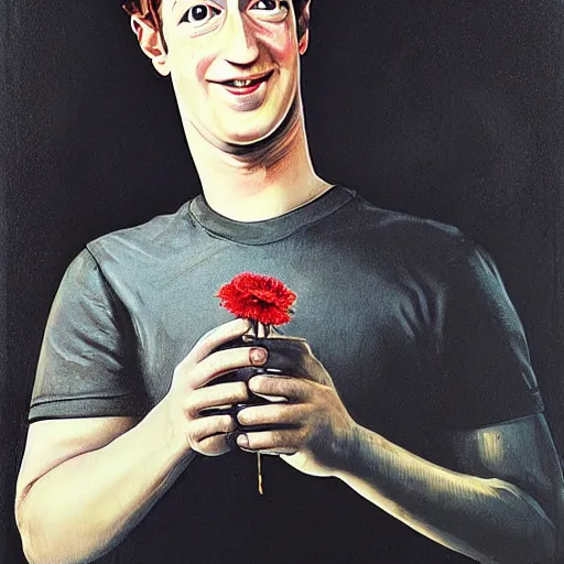 Image similar to mark zuckerberg holding a flower by h.r. giger, horror