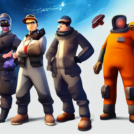 Image similar to team fortress 2 characters in space