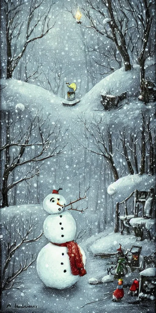 Image similar to a snowman winter scene by alexander jansson