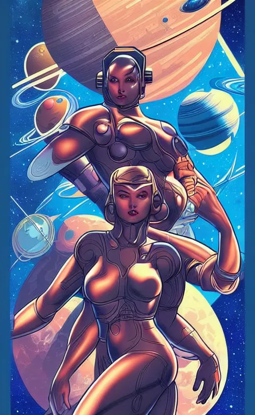 Prompt: a space travel poster, space opera, retro - futuristic poster style by artgerm and arthur adams, amazing composition
