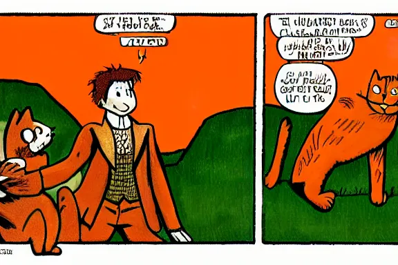 Image similar to a very intricate panel of the comic heathcliff starring heathcliff the orange cat, award - winning crisp details