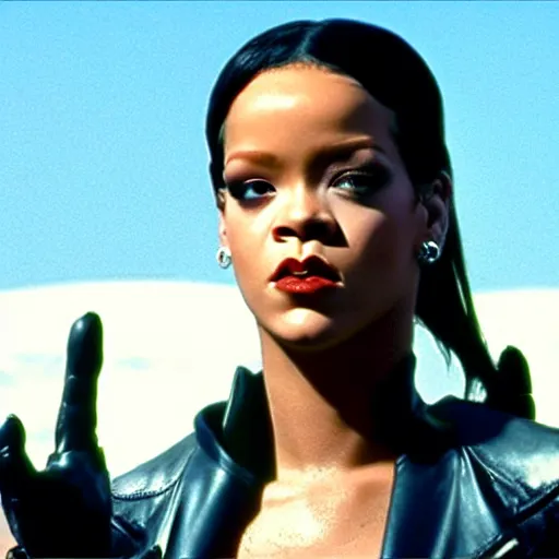 Image similar to rihanna as the t 1 0 0 0 in terminator 2 : judgment day ( 1 9 9 1 ), 8 k wide shot