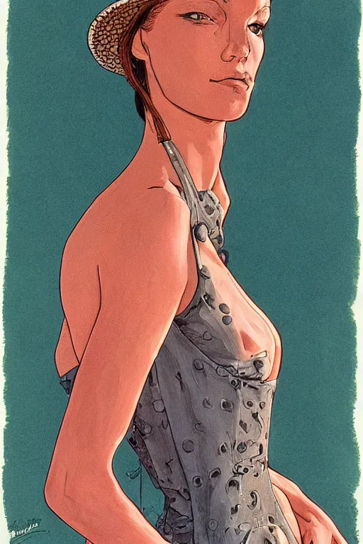 Prompt: portrait fashion model artwork by jean giraud