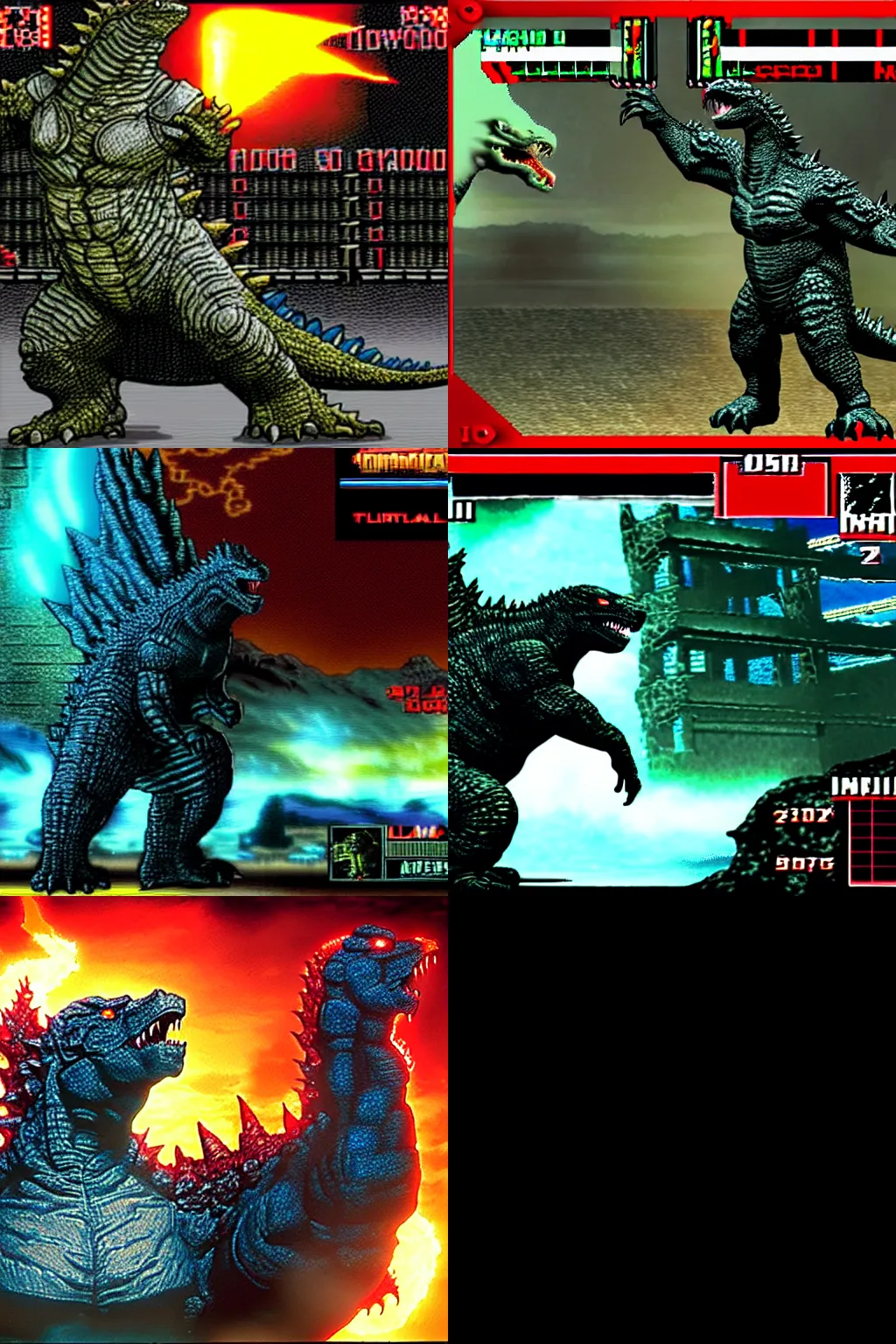 Prompt: godzilla in mortal kombat 2 arcade game