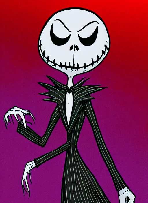 Image similar to jack skellington as a cosmic horror garfield with razor sharp teeth, red eyes, red teeth, digital art, lineart