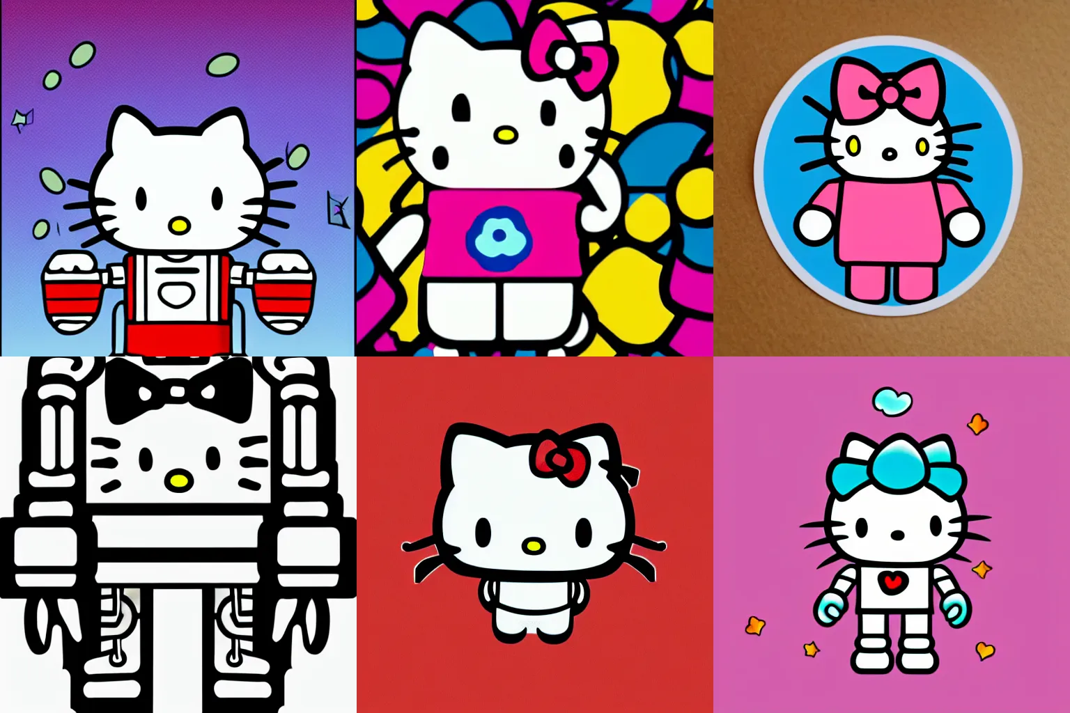 Prompt: robot hello kitty sticker design illustration