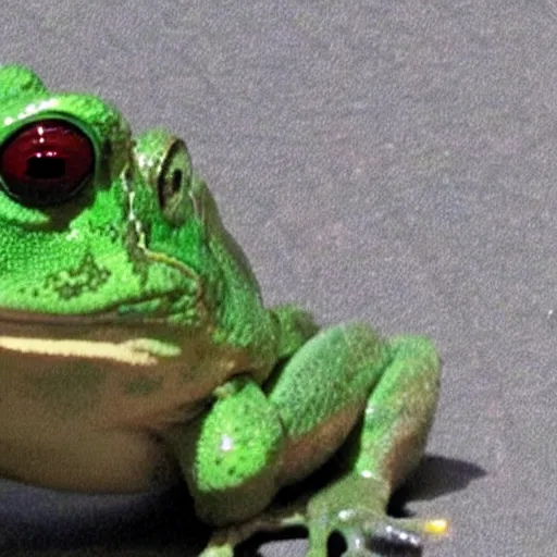 Image similar to weaponized frog equipped with rocket launcher and night vision target acquisition system, photo from janes weekly