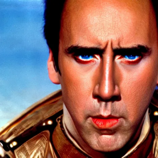 Prompt: Nicholas Cage in Dune, blue eyes