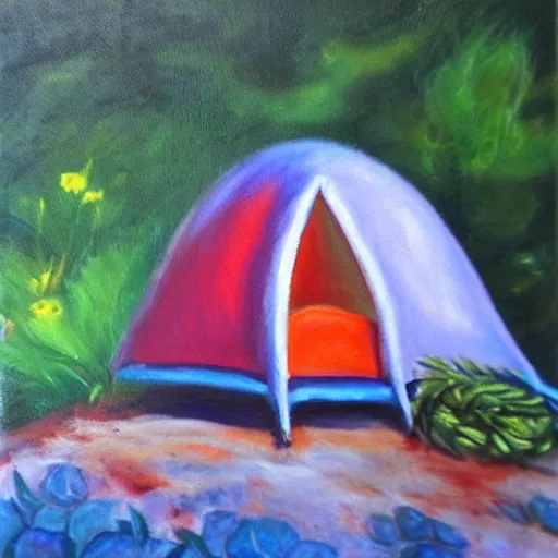 Prompt: “⛺️🍄 oil panting”