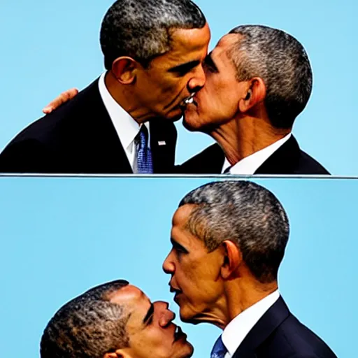 Image similar to obama kissing obama with his hand on his face