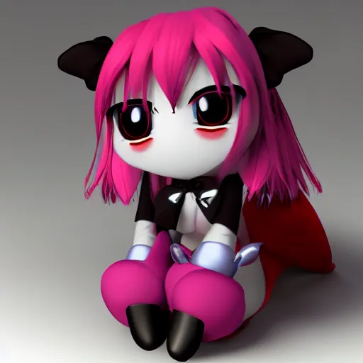 Image similar to cute fumo plush girl imp with a red heart on her forehead, vray