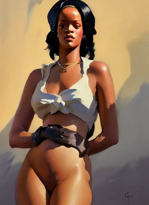 Prompt: portrait of rihanna instagram model jodhpurs greg manchess painting by sargent and leyendecker, studio ghibli, fantasy, medium shot, asymmetrical, intricate, elegant, matte painting, illustration, hearthstone, by greg rutkowski, by greg tocchini, by james gilleard, by joe fenton