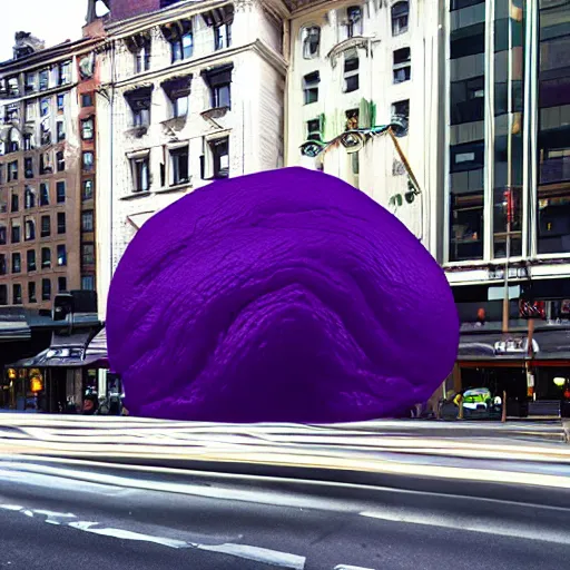 Prompt: realistic highly detailed elegant purple geoid slime in the city of new york