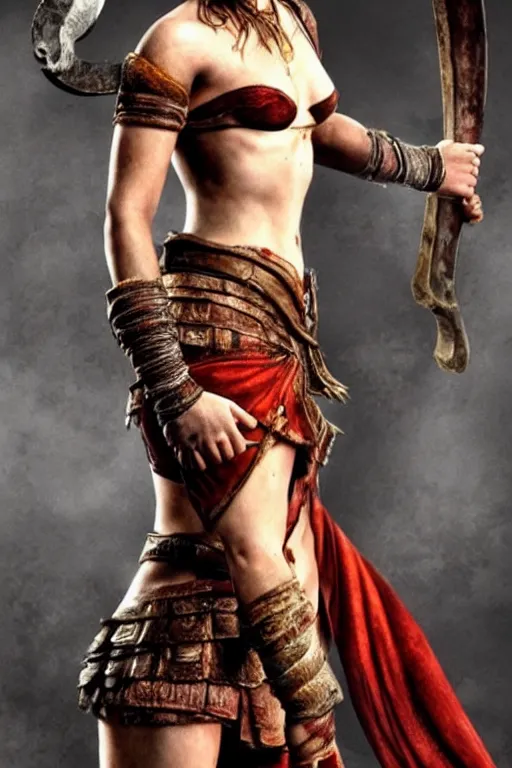 Prompt: Emma Watson as Kratos, brutal, detailed realistic, photorealistic, full body