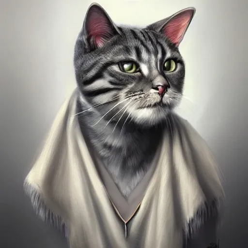 Prompt: portrait painting of a humanoid cat king with a crown, artstation, detailed, ghost