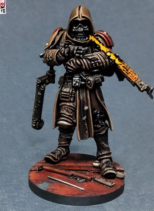 Image similar to 8 0 mm resin detailed miniature of a warhammer 4 0 k grim reaper, bloody, futuristic, product introduction photos, 4 k, full body,