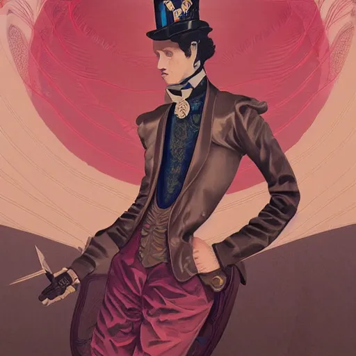 Prompt: portrait of a victorian era duke, sexy girl, royal style, art deco, stylized illustration by peter mohrbacher, moebius, victo ngai, vivid colorful comics style, clean line, diesel punk