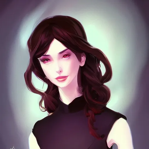 Image similar to , a beautiful woman with dark brown hair wearing a black dress, fantasy, by lois van baarle, Ilya Kuvshinov, Stanley Artgerm Lau, WLOP, Rossdraws, trending on artstation,