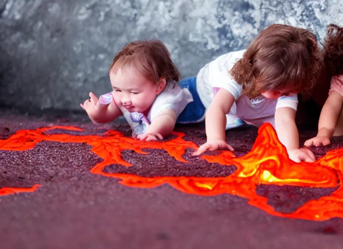 Image similar to toddlers playing in molten lava