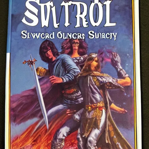 Prompt: 1970s sword and sorcery paperback book cover