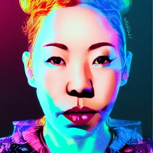 Prompt: “beautiful portrait of Yukimi Nagano (little dragon), synthwave style”