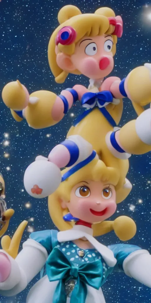 Image similar to Sailor Moon in Wallace and Gromit, extreme close-up