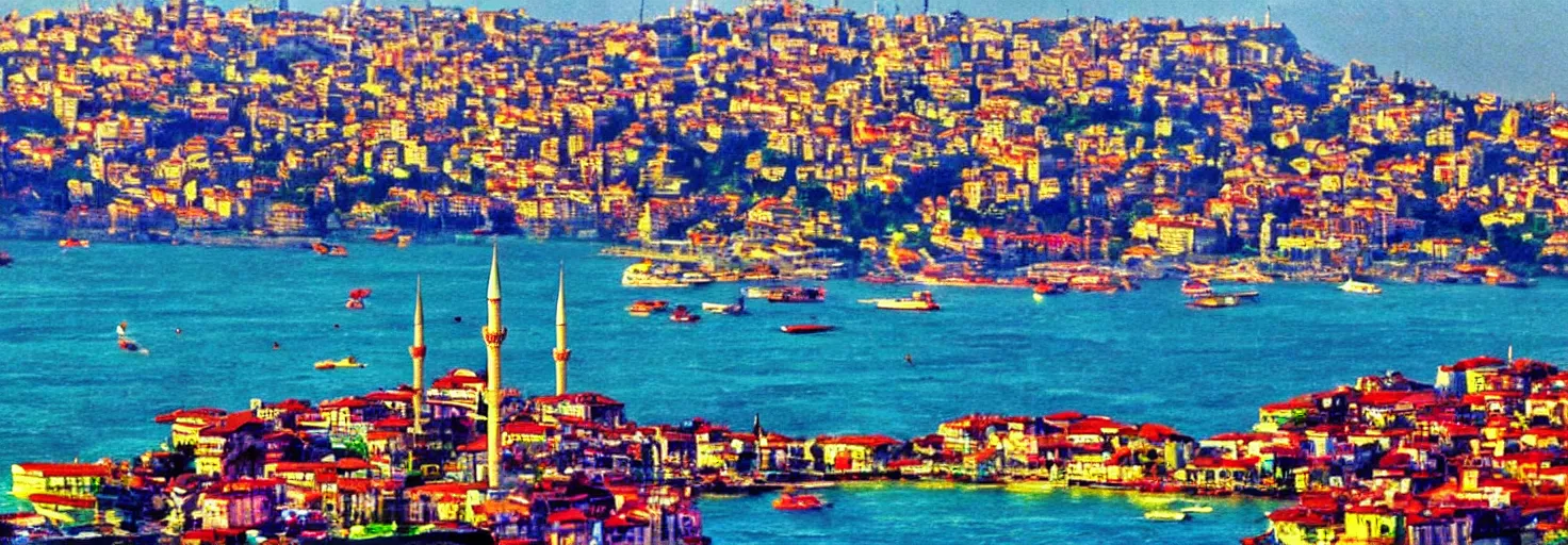 Image similar to Istanbul with a view on Bosporus in the style of Kandinsky