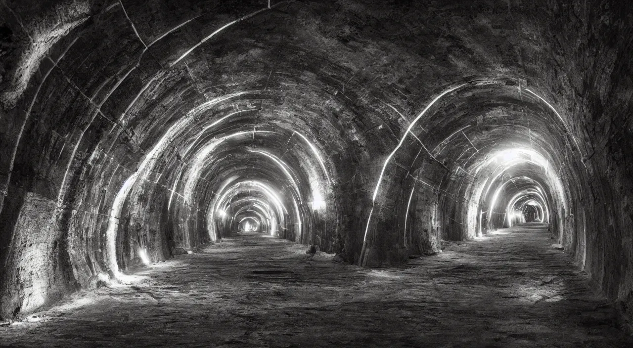 Image similar to tunnels through time illuminated by the universe, high octane, cinematic lighting 4 k