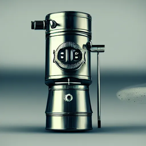 Prompt: a retrofuturistic mechanical coffee grinder, ultra detailed, octane render, 8 k, hyper realistic, studio lighting, realistic materials