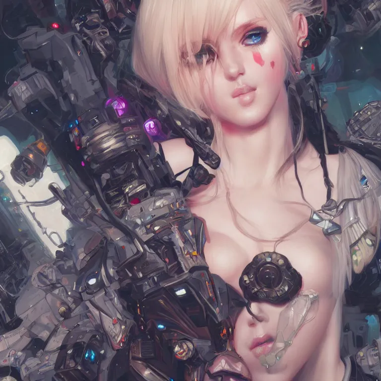 Image similar to portrait of beautiful bimbo, cyberpunk, Warhammer, highly detailed, artstation, illustration, art by Gustav Klimt and Range Murata and Ilya Kuvshinov and Sakimichan