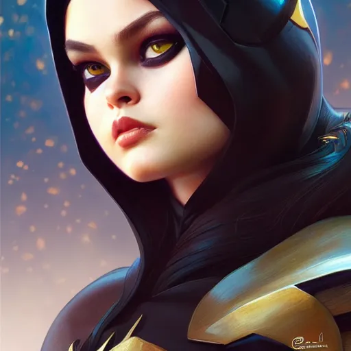 Prompt: beautiful Odeya Rush as Batgirl, western, closeup, D&D, fantasy, intricate, elegant, highly detailed, digital painting, artstation, concept art, matte, sharp focus, illustration, art by Artgerm and Greg Rutkowski and Alphonse Mucha