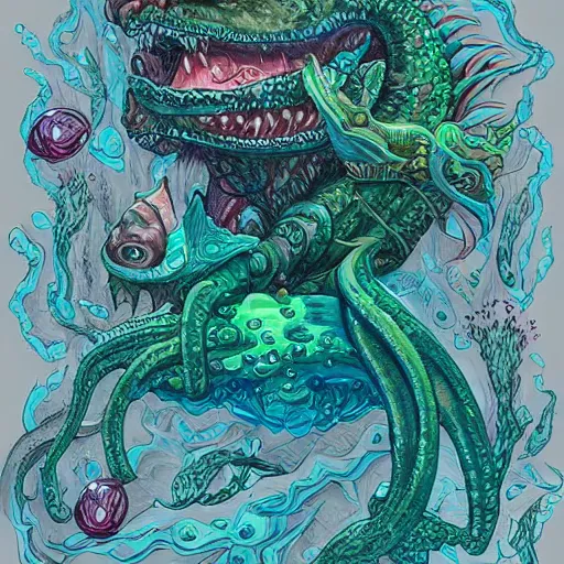 Prompt: underwater sea monster, d & d style, trending on artstation, colorful, intricate, highly detailed art by aurore folny and ilse gort and yugin maffioli