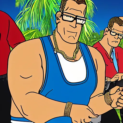 Prompt: hank hill wearing a gold cuban chain