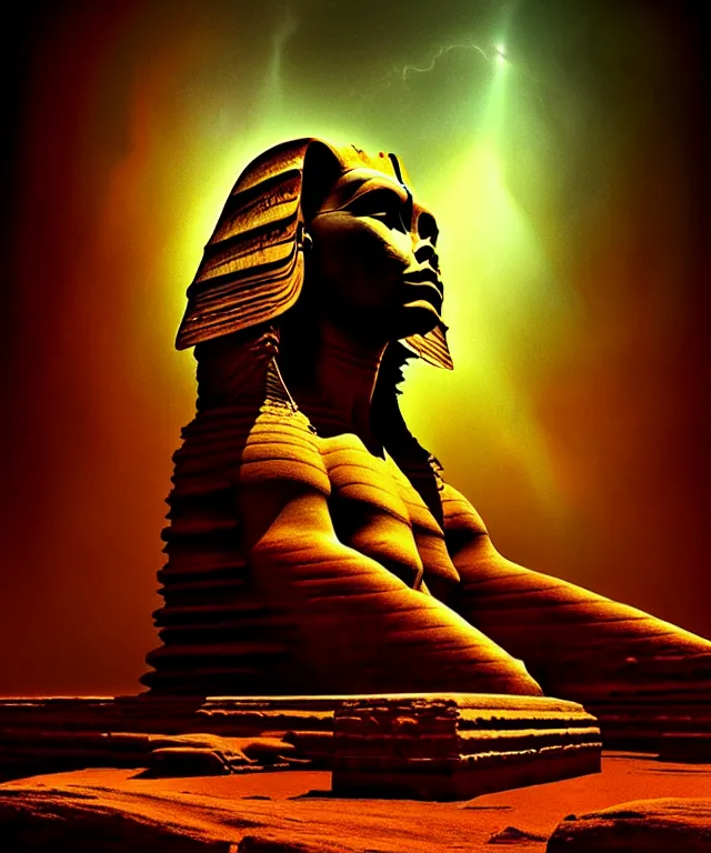 Image similar to epic professional digital art the sphinx, horrific yet beautiful vibe, evocative, atmospheric lighting, painted, intricate, highly detailed, by leesha hannigan, wayne haag, reyna rochin, ignacio fernandez rios, mark ryden, iris van herpen, artstation, cgsociety, stunning, gorgeous, sharp focus, cinematic, masterpiece