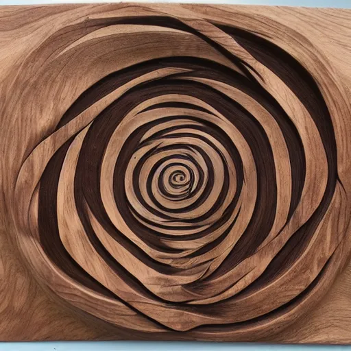 Prompt: wood carving of alternate dimension, warped space time