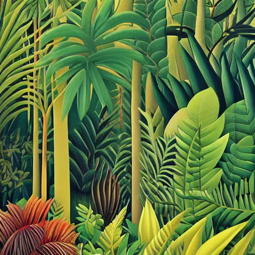 Image similar to a jungle scenery by henri rousseau and james gilleard