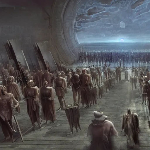 Image similar to hyperealistic depiction of human enslavement realistic rendering matte painting ai domination