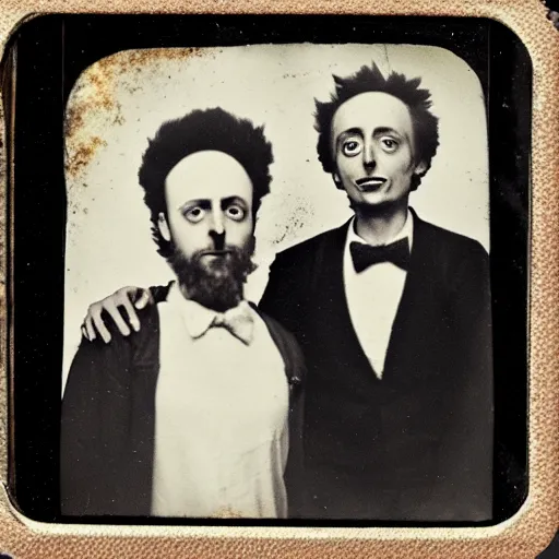 Prompt: tintype photo of “ rick and morty ” old time