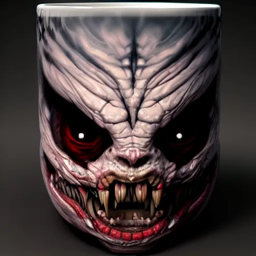 Prompt: monster face mug, digital art, many details, fantasy art, greg rutkowski style, high quality, 8 k