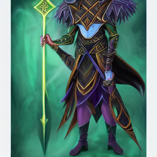 Prompt: illustration of a dark magician wielding an oversized magical staff with green eyes, intricate, elegant, highly detailed, centered, digital painting, artstation, concept art, smooth, sharp focus